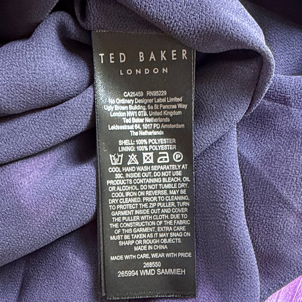 NWT Ted Baker Sammieh Purple Floral Long Sleeve High Neck Flare Mini Dress Sz: 0 - Picture 13 of 14